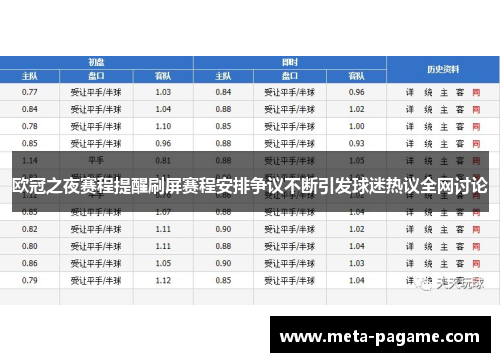 欧冠之夜赛程提醒刷屏赛程安排争议不断引发球迷热议全网讨论