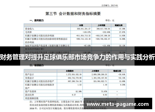 财务管理对提升足球俱乐部市场竞争力的作用与实践分析